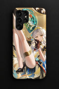 Suisui Wuthering Waves anime Samsung phone case with blue and gold aesthetic glossy design for Galaxy S21 S22 S23 S24 S25 S26 Ultra