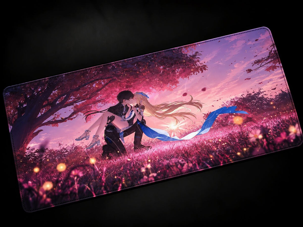Cartethyia Wuthering Waves anime desk mat with pink purple aesthetic design XXL gaming mousepad keyboard pad for desk setup rover kissing