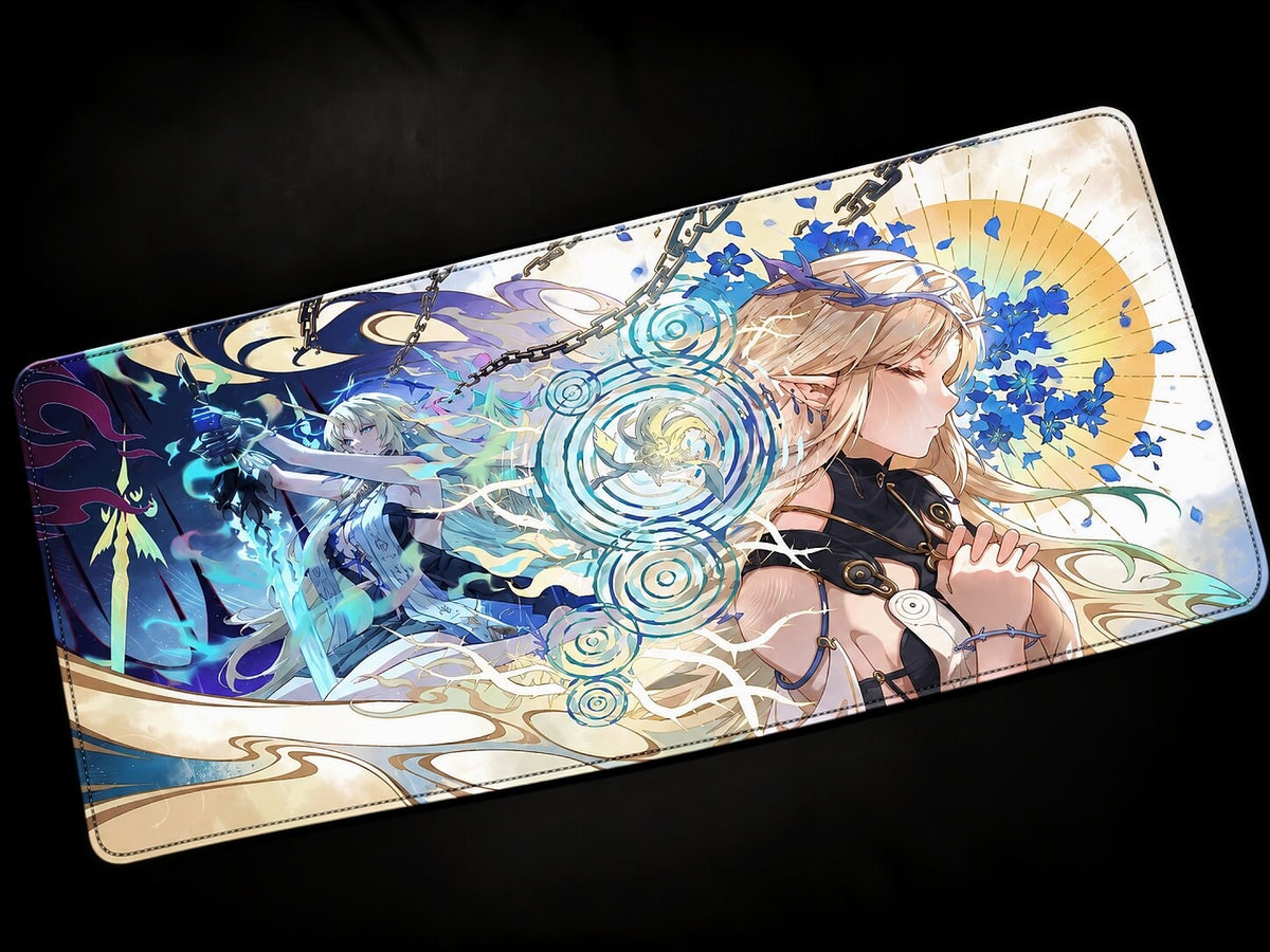 Cartethyia Wuthering Waves anime desk mat with blue aesthetic design XXL gaming mousepad keyboard pad for desk setup white blue
