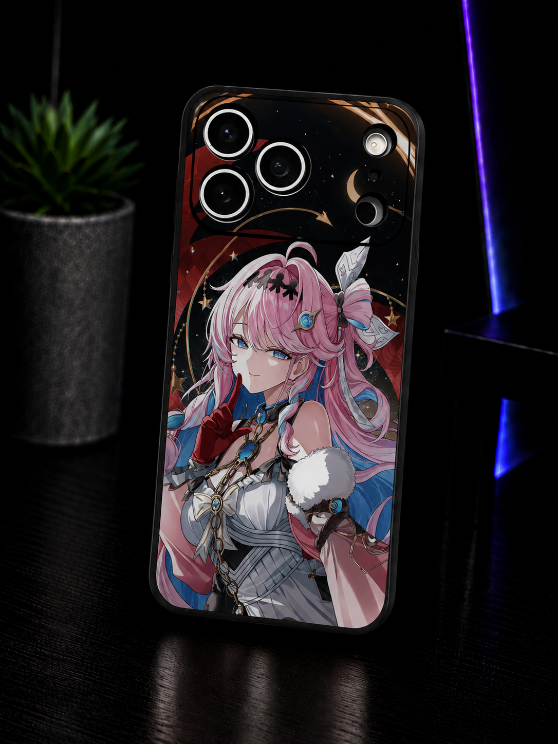 Wuthering Waves Denia anime iPhone case with pink character design glossy finish
