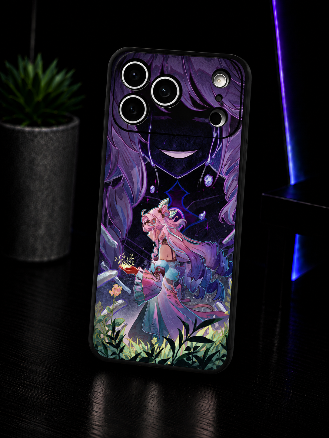 Wuthering Waves Denia anime iPhone case with pink character design glossy finish