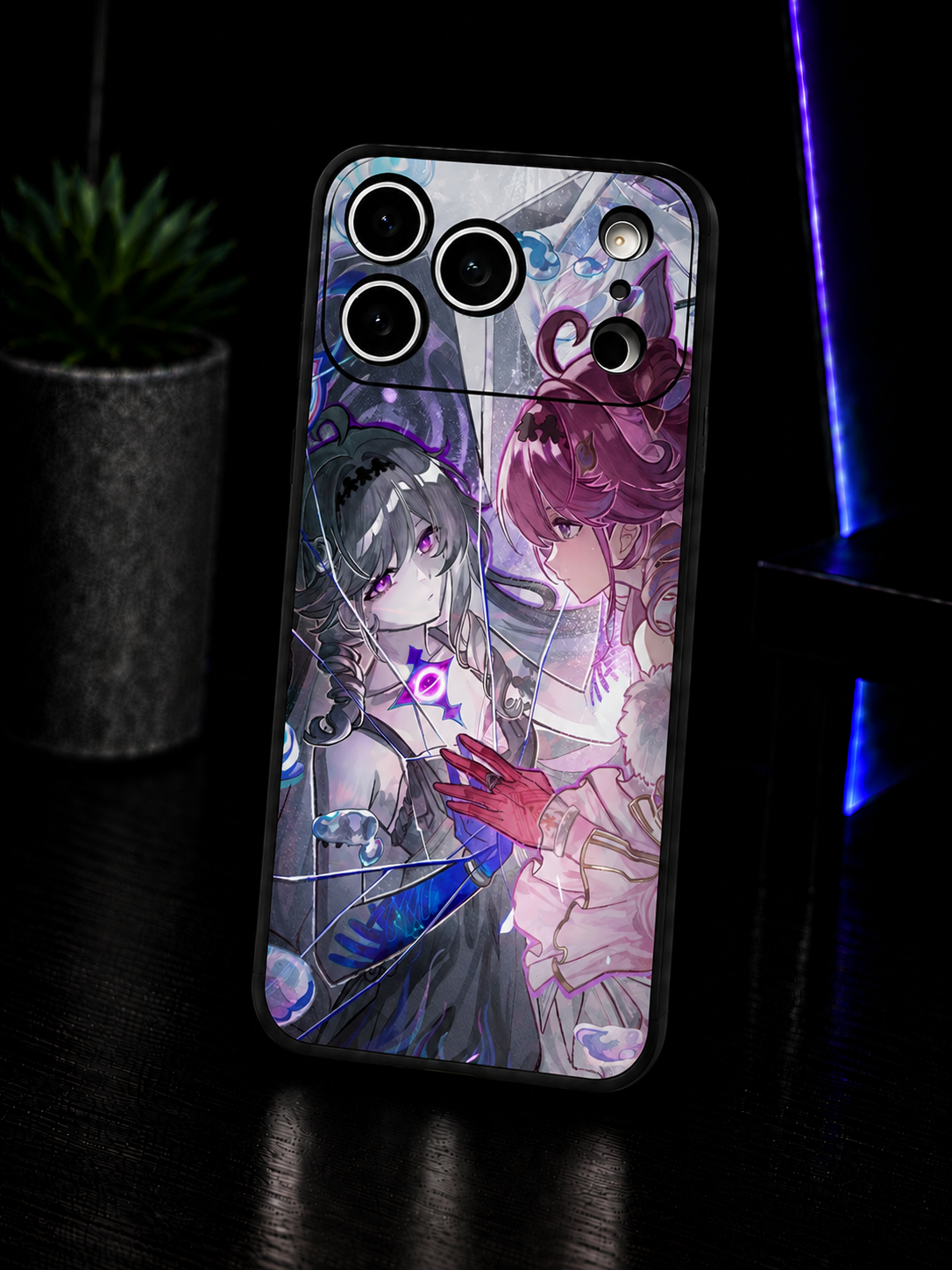 Wuthering Waves Denia anime iPhone case with pink character design glossy finish