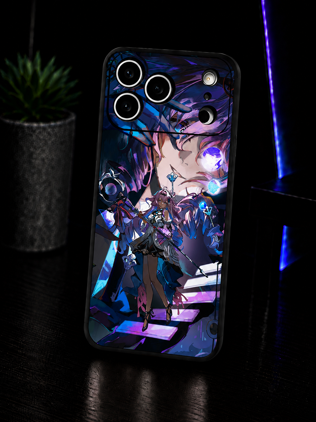 Wuthering Waves Denia anime iPhone case with pink character design glossy finish