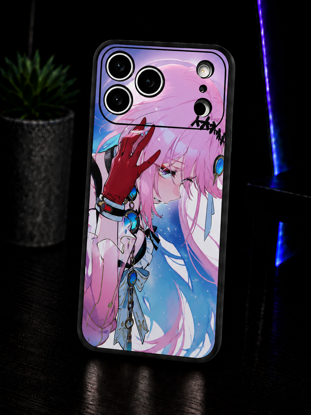 Wuthering Waves Denia anime iPhone case with pink character design glossy finish