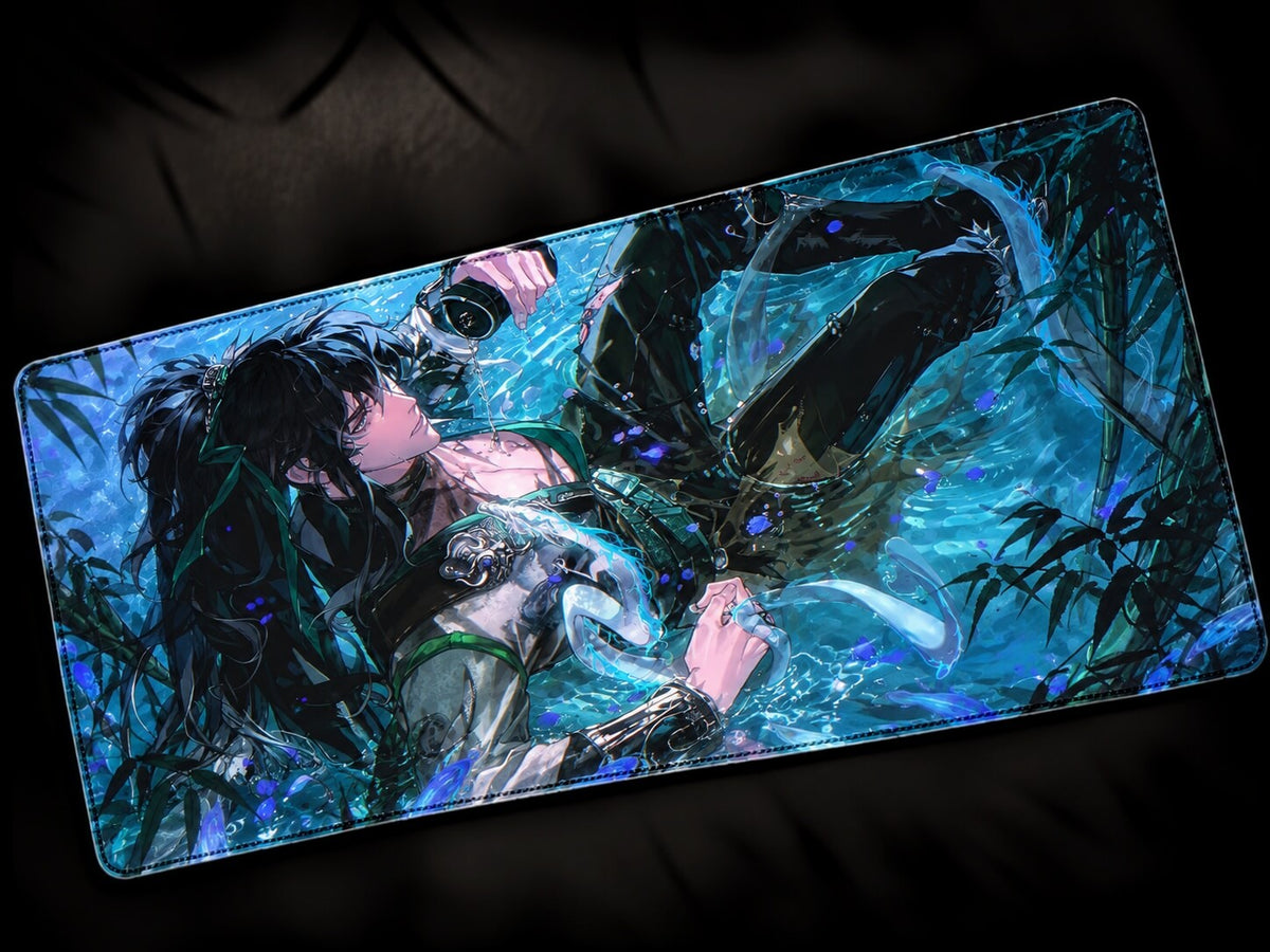 Wuthering Waves Qiuyuan gaming desk mat with scenic fantasy artwork