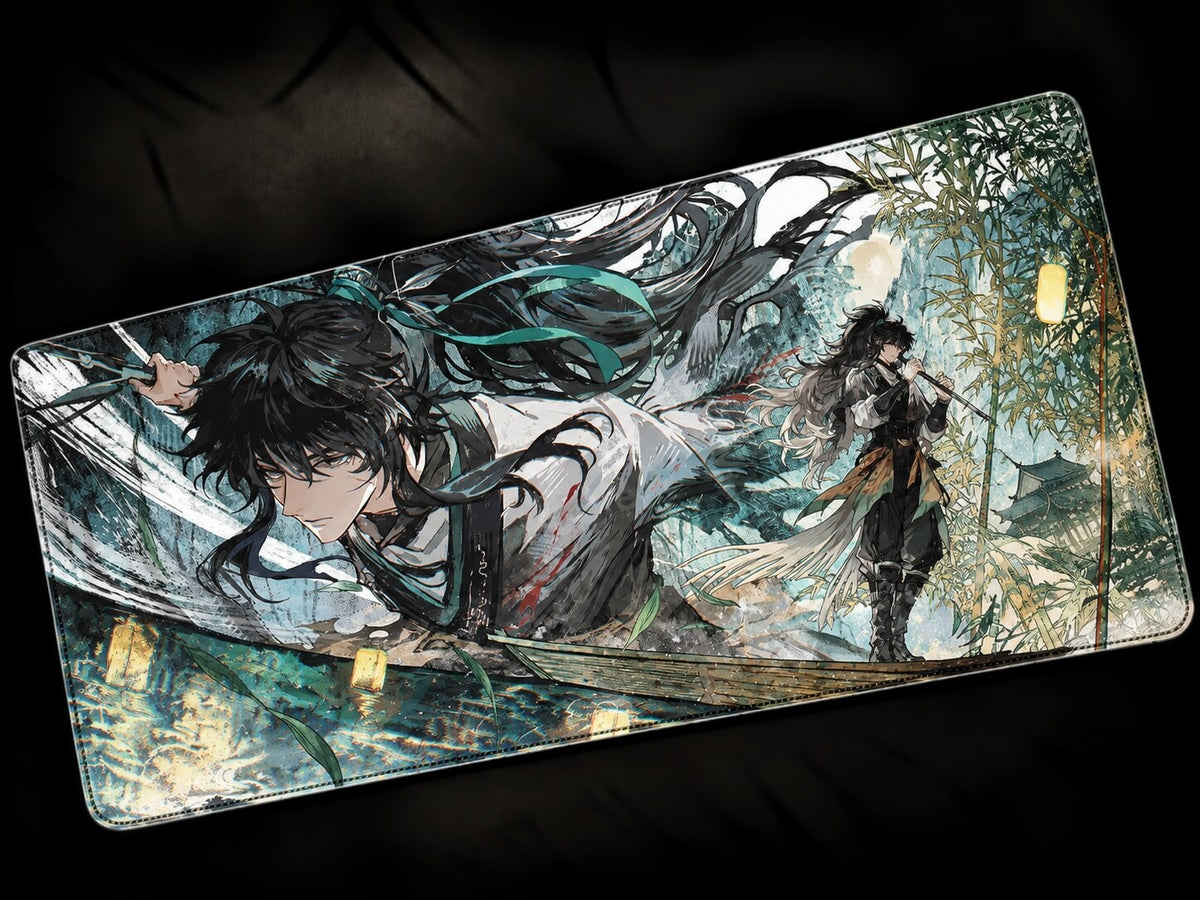 Qiuyuan large anime mousepad with green and black character design
