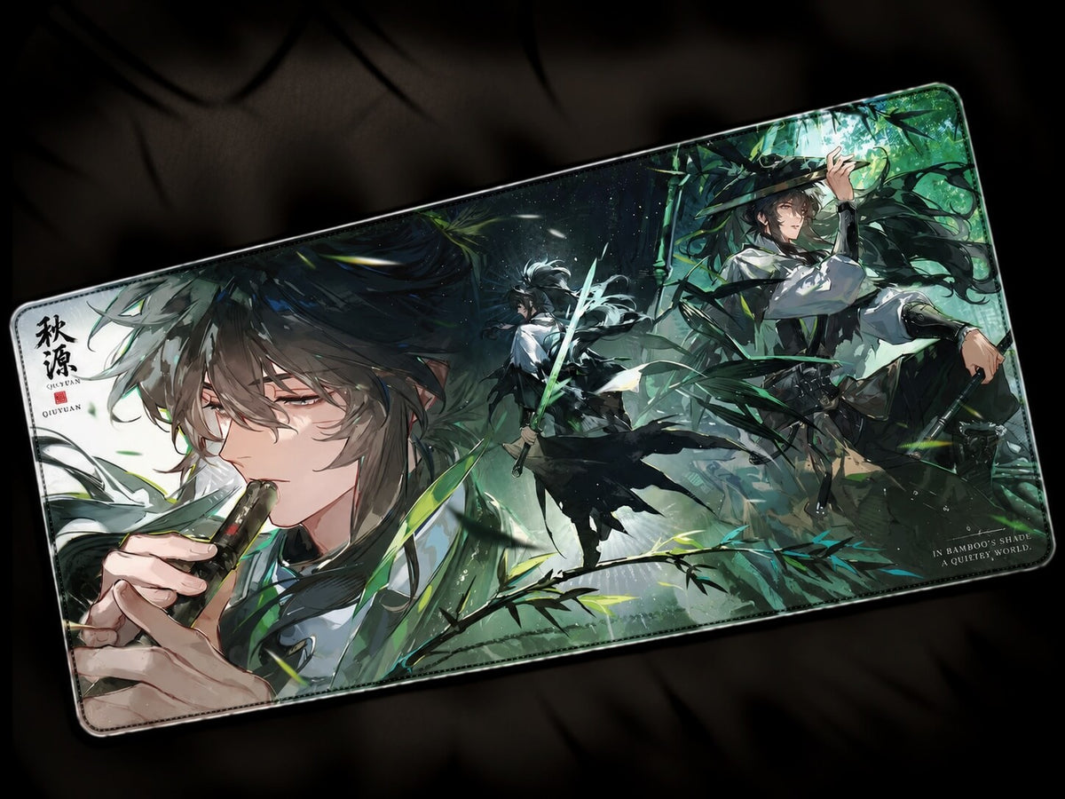 Qiuyuan anime desk mat with dark green Wuthering Waves character artwork